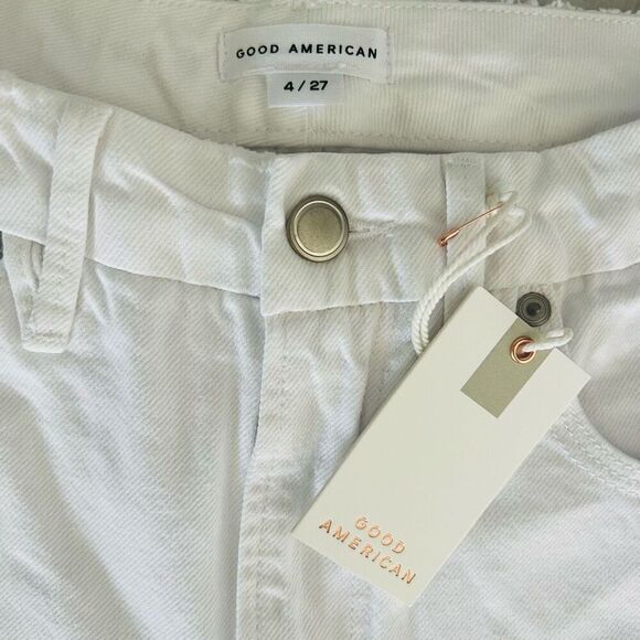 Good American Good 90s Ripped High Waist Straight Leg Jeans, White, Size 4‎ NWT - Picture 7 of 11